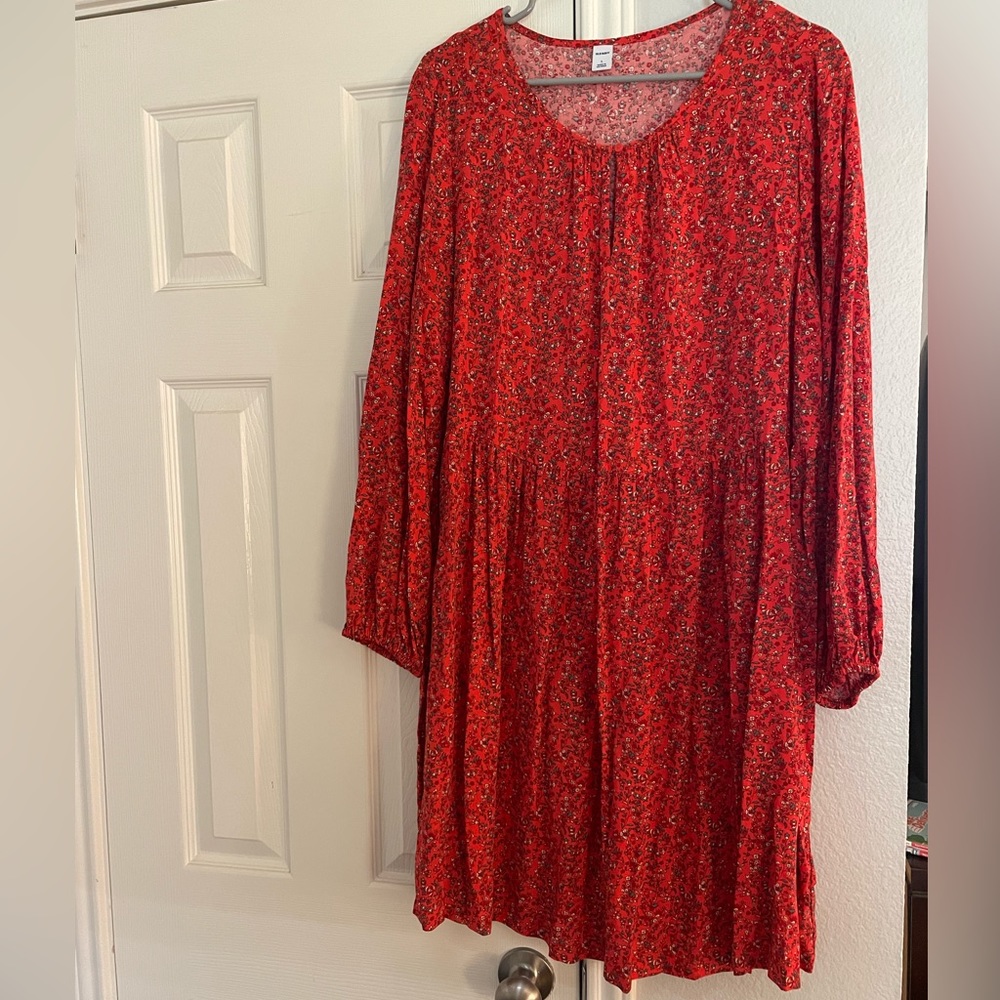Large Old Navy Vibrant Orange floral dress with long sleeves - NEW without tags